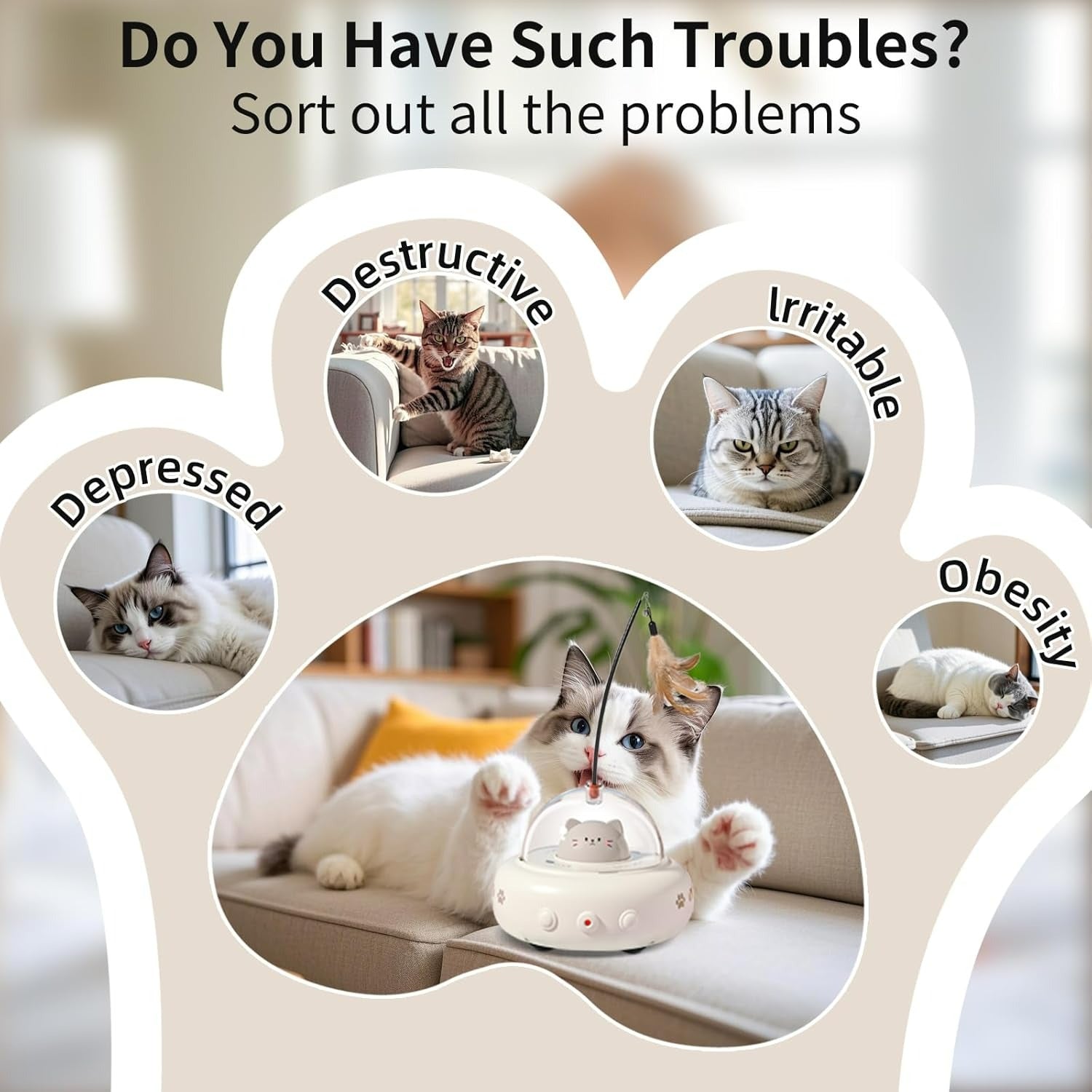 Interactive 2-in-1 Smart Cat Toy – Automatic 360° Laser & Feather Teaser (UFO Design)