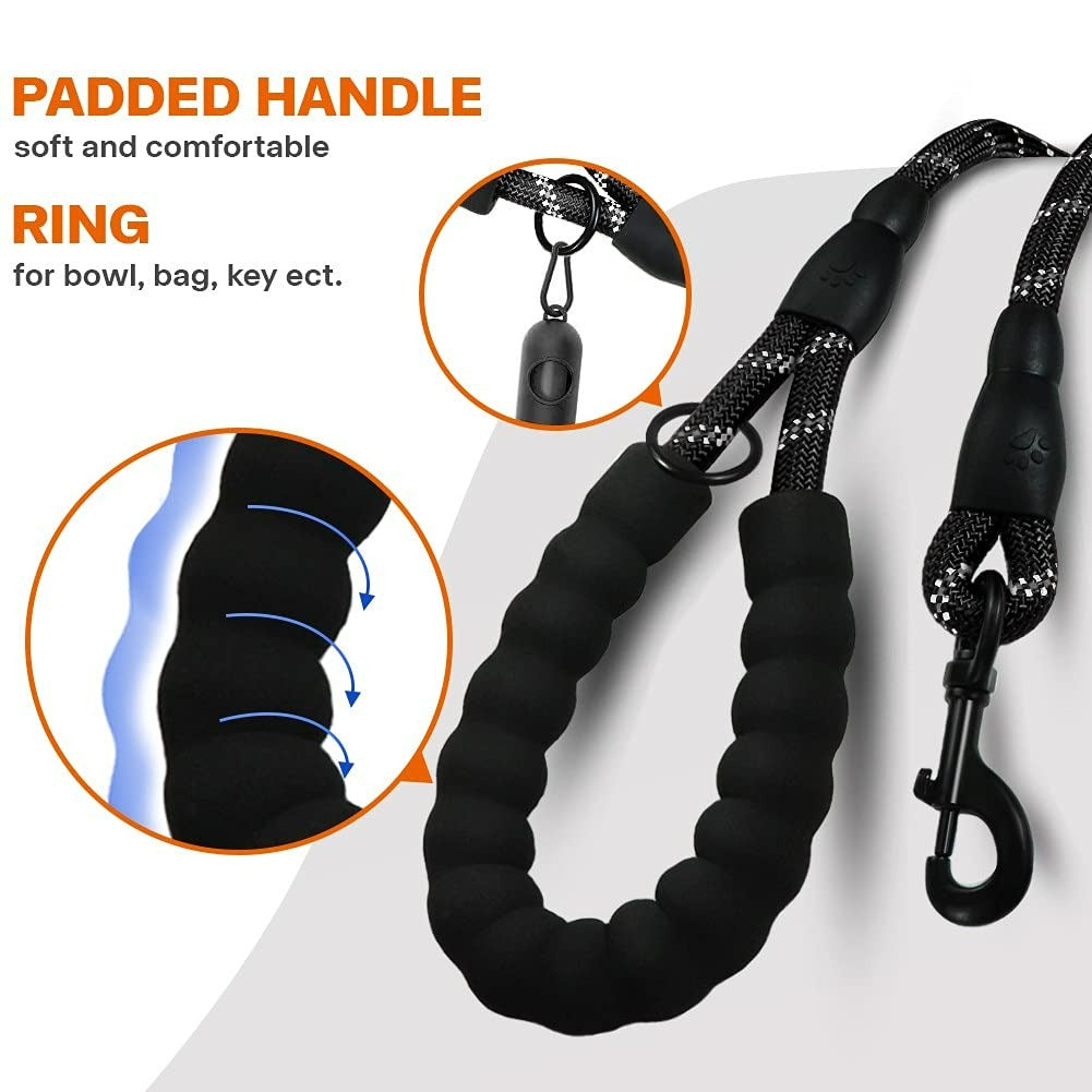 Heavy-Duty Rope Dog Leash | Padded Handle & Reflective Stitching | Durable Pet Leash