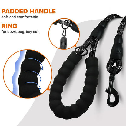 Heavy-Duty Rope Dog Leash | Padded Handle & Reflective Stitching | Durable Pet Leash