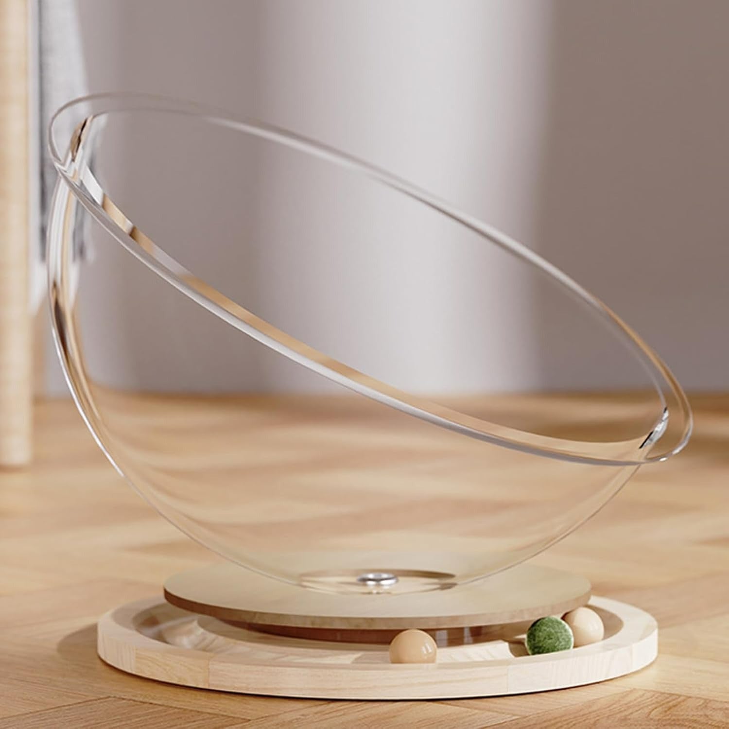 Space Capsule Elevated Cat Bed, Transparent Acrylic Nest with Turntable Toys