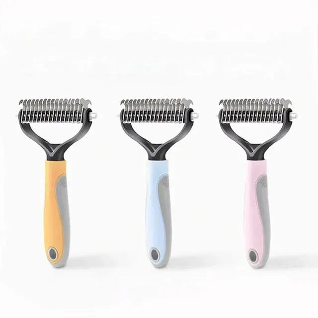 Professional Pet Dematting Comb – Double-Sided Grooming Rake for Dogs & Cats (Anti-Slip Handle, Multiple Colors)