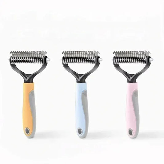 Professional Pet Dematting Comb – Double-Sided Grooming Rake for Dogs & Cats (Anti-Slip Handle, Multiple Colors)