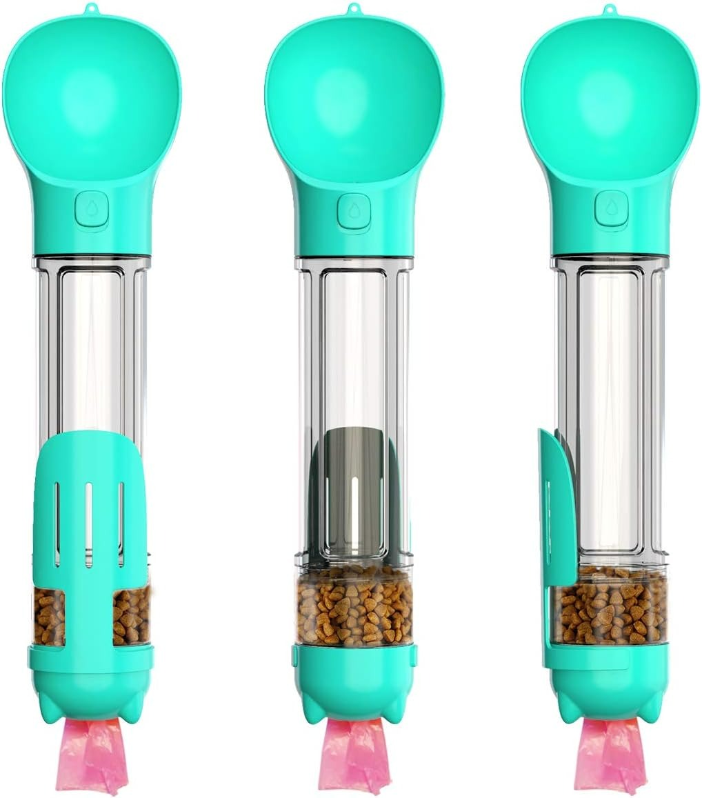 3-in-1 Portable Dog Water Bottle with Food Container & Poop Scoop 500 ML