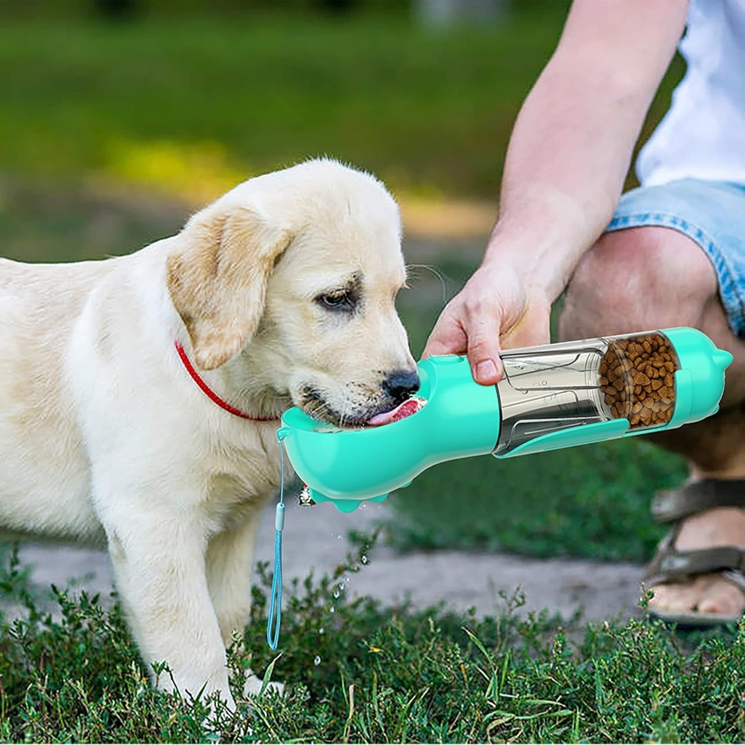3-in-1 Portable Dog Water Bottle with Food Container & Poop Scoop 500 ML