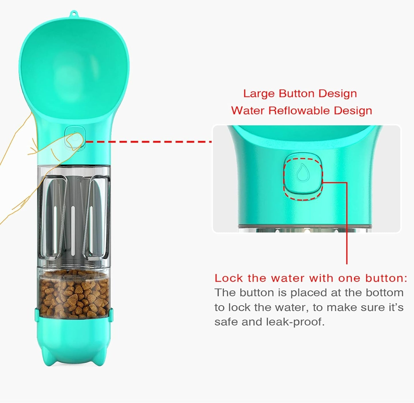 3-in-1 Portable Dog Water Bottle with Food Container & Poop Scoop 500 ML