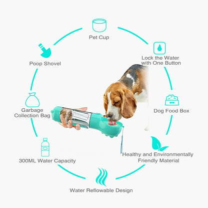 3-in-1 Portable Dog Water Bottle with Food Container & Poop Scoop 500 ML