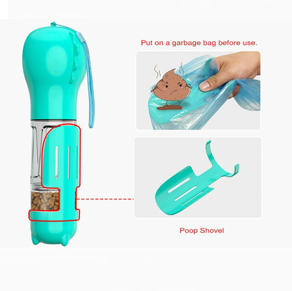 3-in-1 Portable Dog Water Bottle with Food Container & Poop Scoop 500 ML