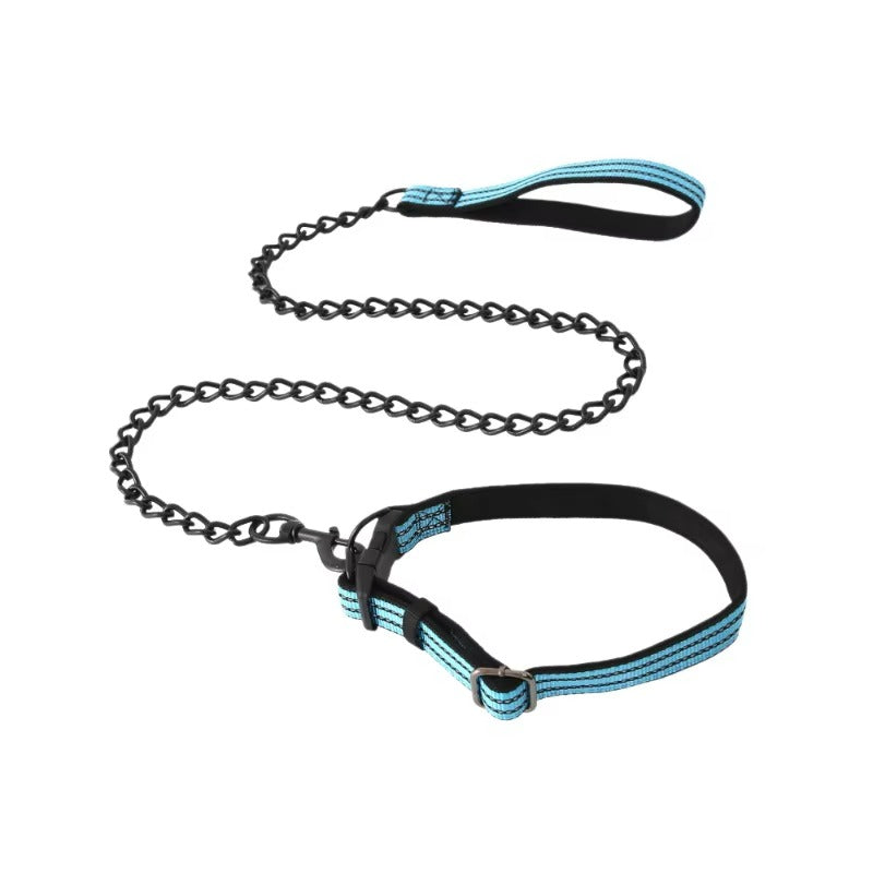Reflective Dog Leash and Collar Set with Heavy-Duty Chain - Durable & Anti-Bite