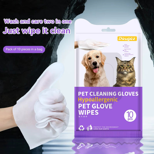 Hypoallergenic Pet Cleaning Gloves - No-Rinse & Disposable Grooming Wipes for Dogs & Cats