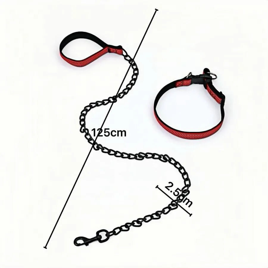 Reflective Dog Leash and Collar Set with Heavy-Duty Chain - Durable & Anti-Bite