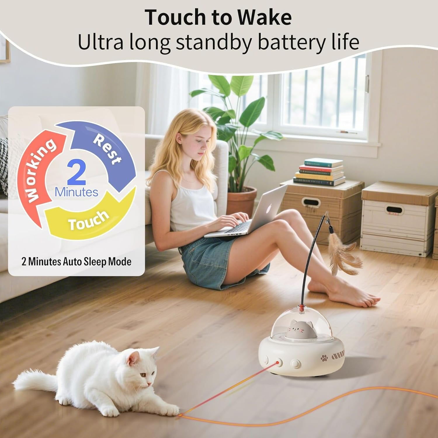 Interactive 2-in-1 Smart Cat Toy – Automatic 360° Laser & Feather Teaser (UFO Design)