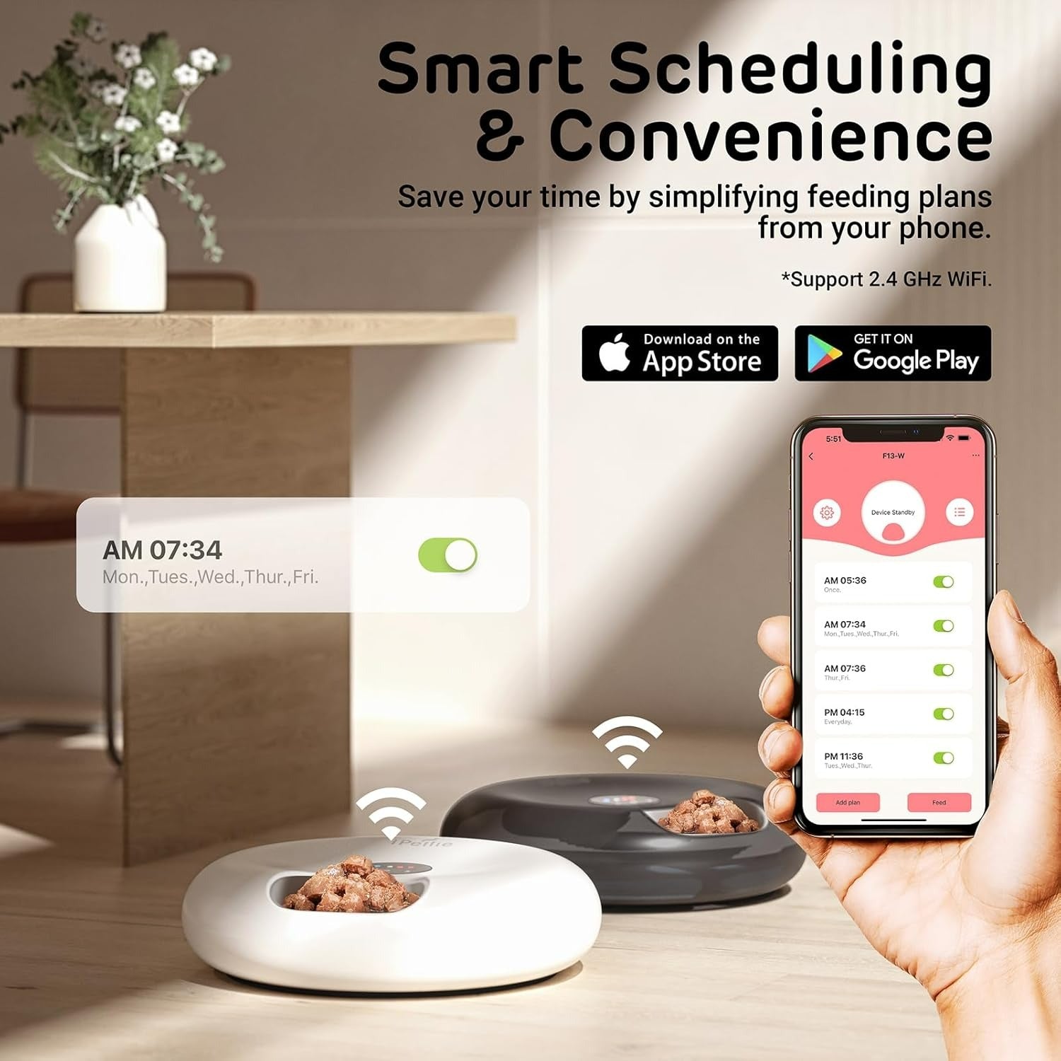 Smart Automatic 6-Meal Wet Food Feeder – WiFi-Enabled, Refrigerated Pet Feeder with Ice Packs & Stainless Steel