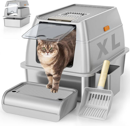 Fully Enclosed Stainless Steel Litter Box CLOSED TOP