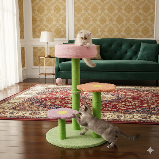 Whimsical Flower Cat Tree (3-Level) – Sisal Scratcher, Cozy Top Bed & Playful Design