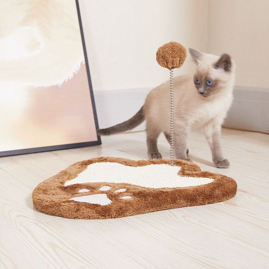Paw-Shaped Cat Scratching Mat & Spring Toy – Durable Woven Pad for Floor Protection