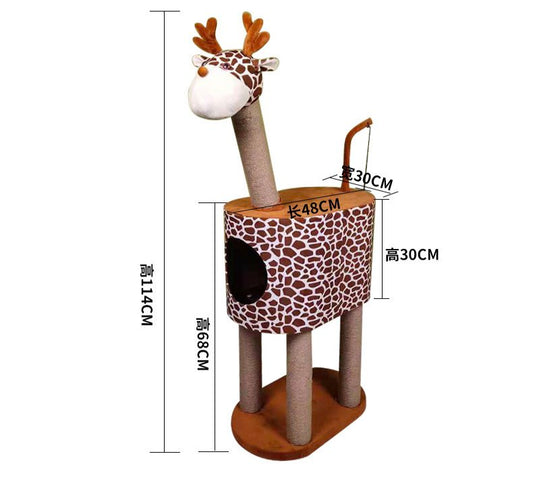 Multi-Level Deer/Giraffe Cat Tree Tower – Sisal Scratcher, Cozy Condo & Plush Perch