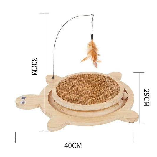 Wooden Turtle Cat Scratcher & Roller Toy – Natural Sisal Pad & 3-in-1 Activity Center