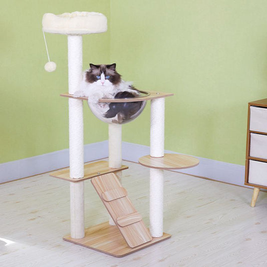 Modern Multi-Level Cat Tree with Clear Viewing Bowl – Sisal Scratcher & High Plush Perch
