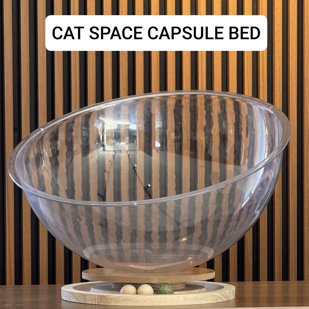 Space Capsule Elevated Cat Bed, Transparent Acrylic Nest with Turntable Toys