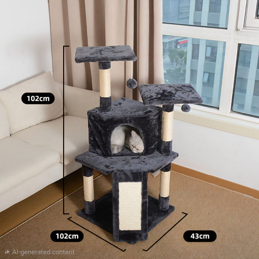 Jumbo Cat Tree with Condo – Multi-Level Activity Tower, Sisal Scratchers & High Perches