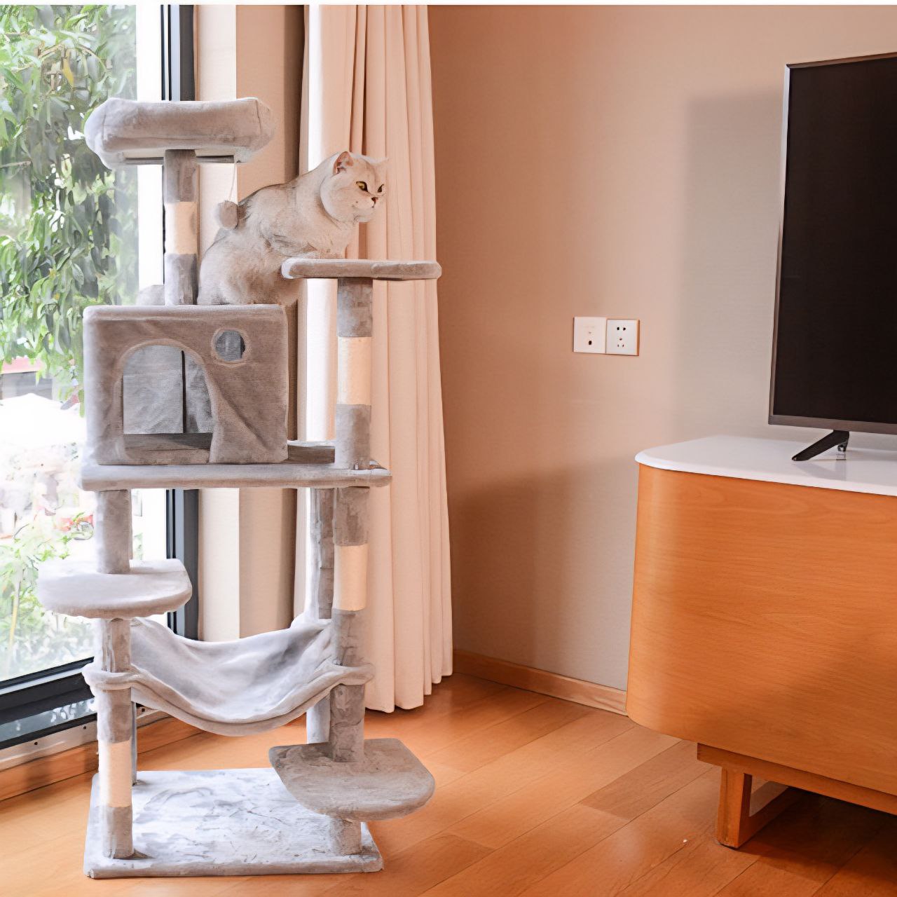 Deluxe 5-Tier Cat Tree Condo – Multi-Level Tower with Hammock & Sisal Scratching Posts