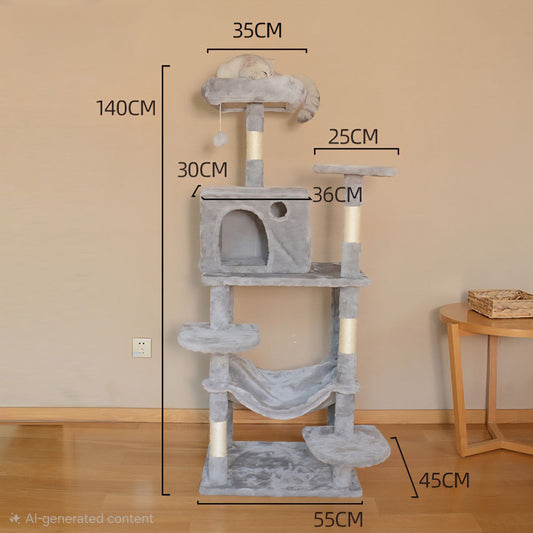 Deluxe 5-Tier Cat Tree Condo – Multi-Level Tower with Hammock & Sisal Scratching Posts