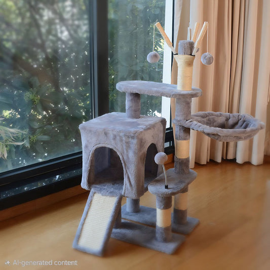 Luxury Multi-Level Cat Tree with Cozy Bowl Bed, Ramp & Sisal Scratchers