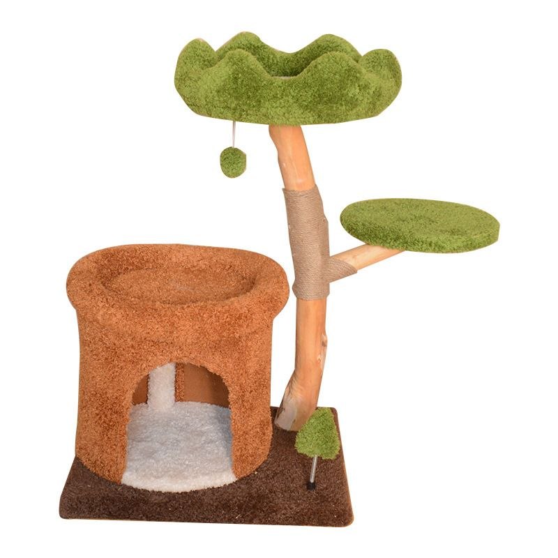 Natural Fruit Wood Tower with Canopy Bed & Cat Nest