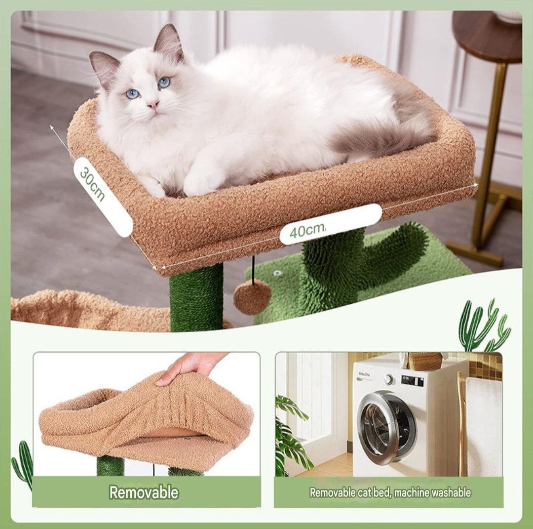 Two-Tone Multi-Level Cat Tree Tower – Cozy Basket Bed, Condo & Sisal Scratching Post