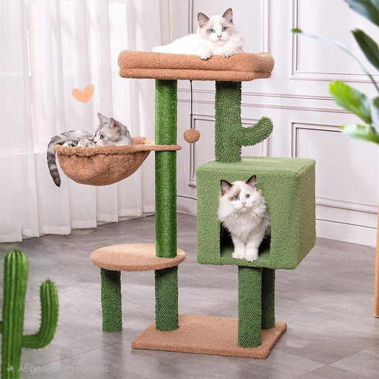 Two-Tone Multi-Level Cat Tree Tower – Cozy Basket Bed, Condo & Sisal Scratching Post