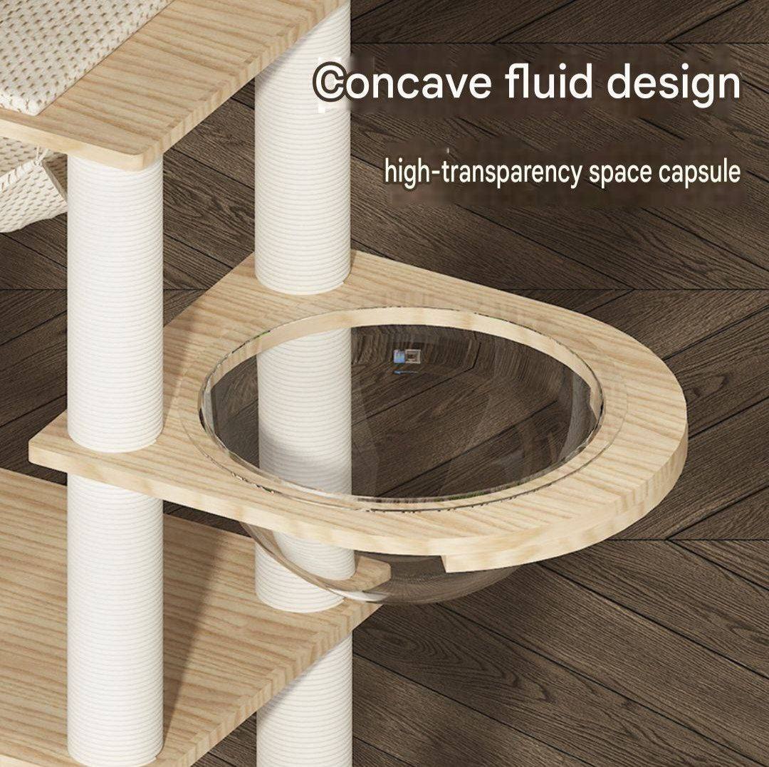 Premium Solid Wood Cat Tree Tower – Multi-Level Luxury Cat Condo with Space Bowl, Hammock & Ladder