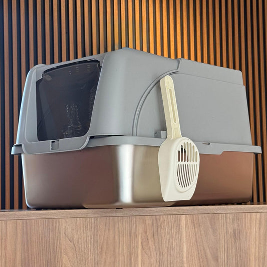 Modern Hooded Cat Litter Box with Swing Door & Scoop