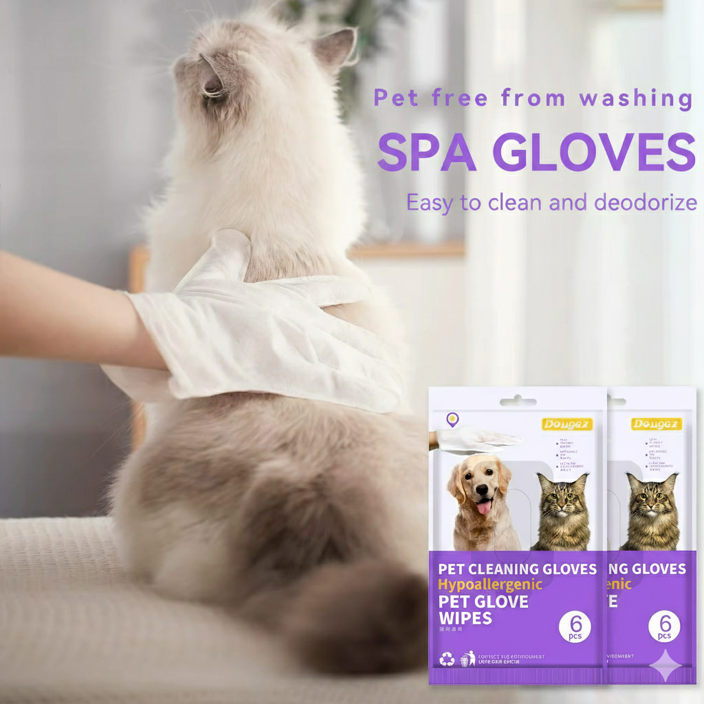 Hypoallergenic Pet Cleaning Gloves - No-Rinse & Disposable Grooming Wipes for Dogs & Cats