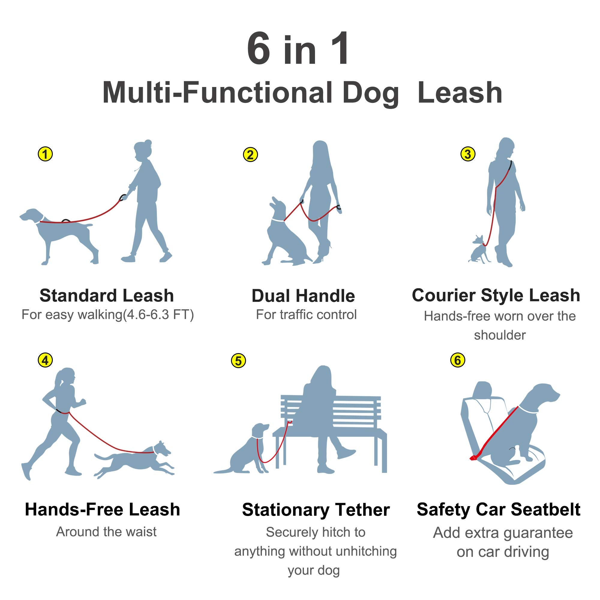 FIDA Dog Leash 6 FT Heavy Duty, 6-in-1 Multi-Functional