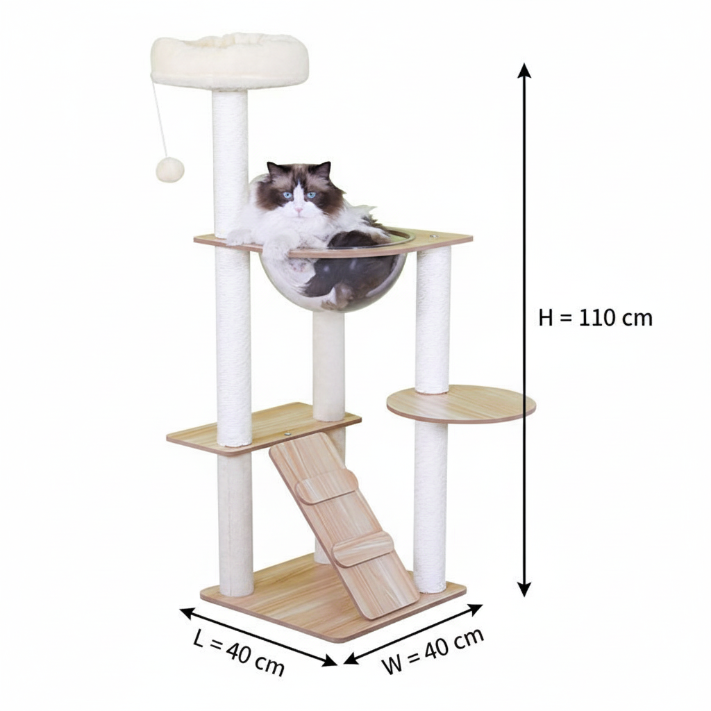 Modern Multi-Level Cat Tree with Clear Viewing Bowl – Sisal Scratcher & High Plush Perch