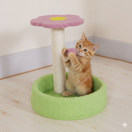 Flower Cat Bed & Sisal Scratching Post – 2-in-1 Cozy Nest and Elevated Perch