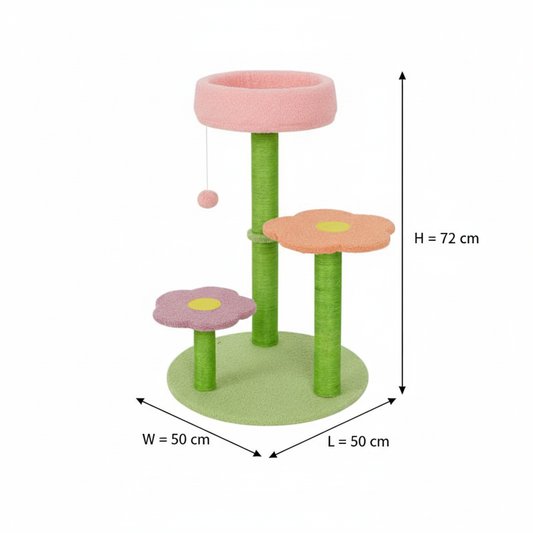 Whimsical Flower Cat Tree (3-Level) – Sisal Scratcher, Cozy Top Bed & Playful Design